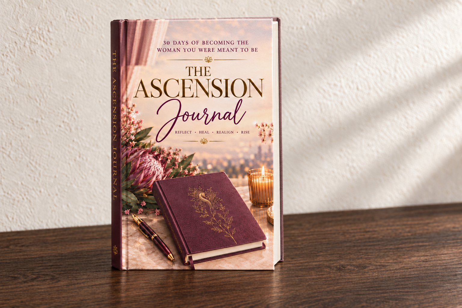 The Ascension Journal by S.L. Sibanyoni displayed upright on a dark oak surface